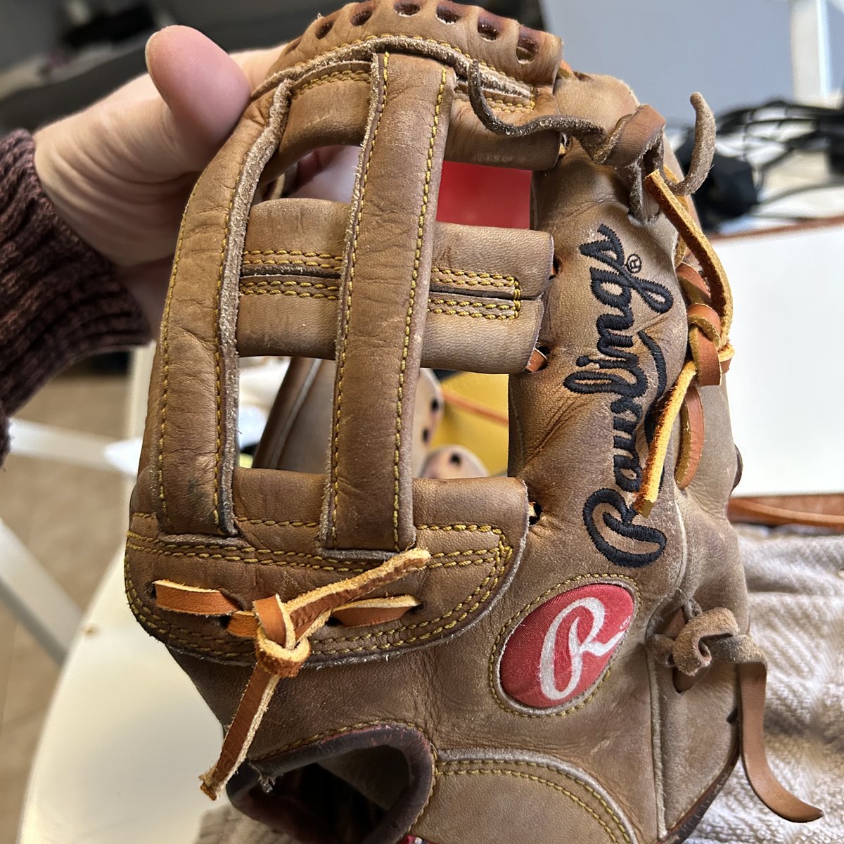 Rawlings glove after full restoration with new tan lace